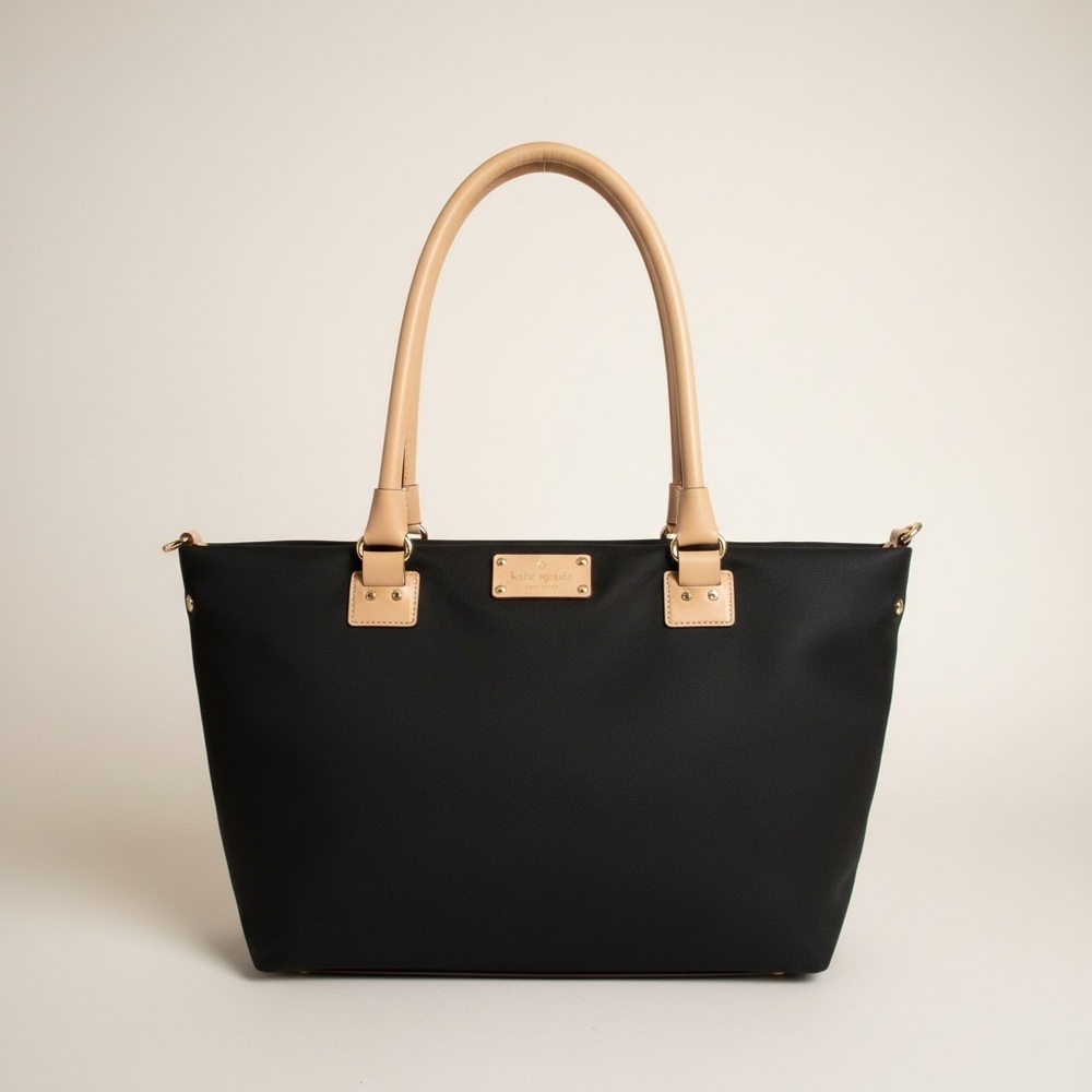 Kate Spade Black Nylon Satchel Tote NWOT – Pink Interior, Crossbody Strap - Picture 7 of 11